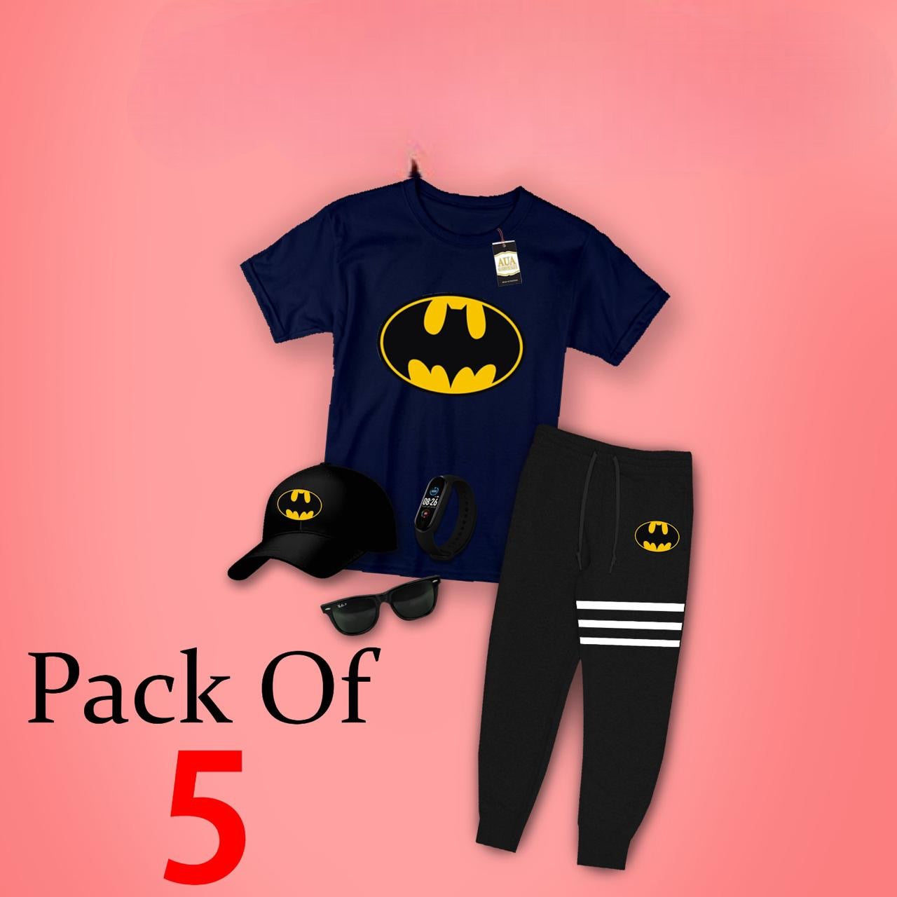 Pack Of 5 Kids Batman Print Track Suit, Kids Printed Clothes, Children Track Suit With Accessories Pack Of 5 Kids Batman Print Track Suit, Kids Printed Clothes, Children Track Suit With Accessories